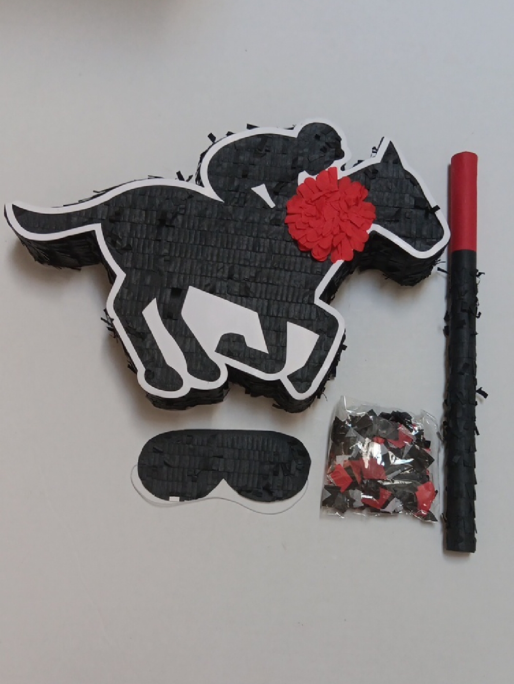 Black Horse-Shaped Party Pinata with Red Accent